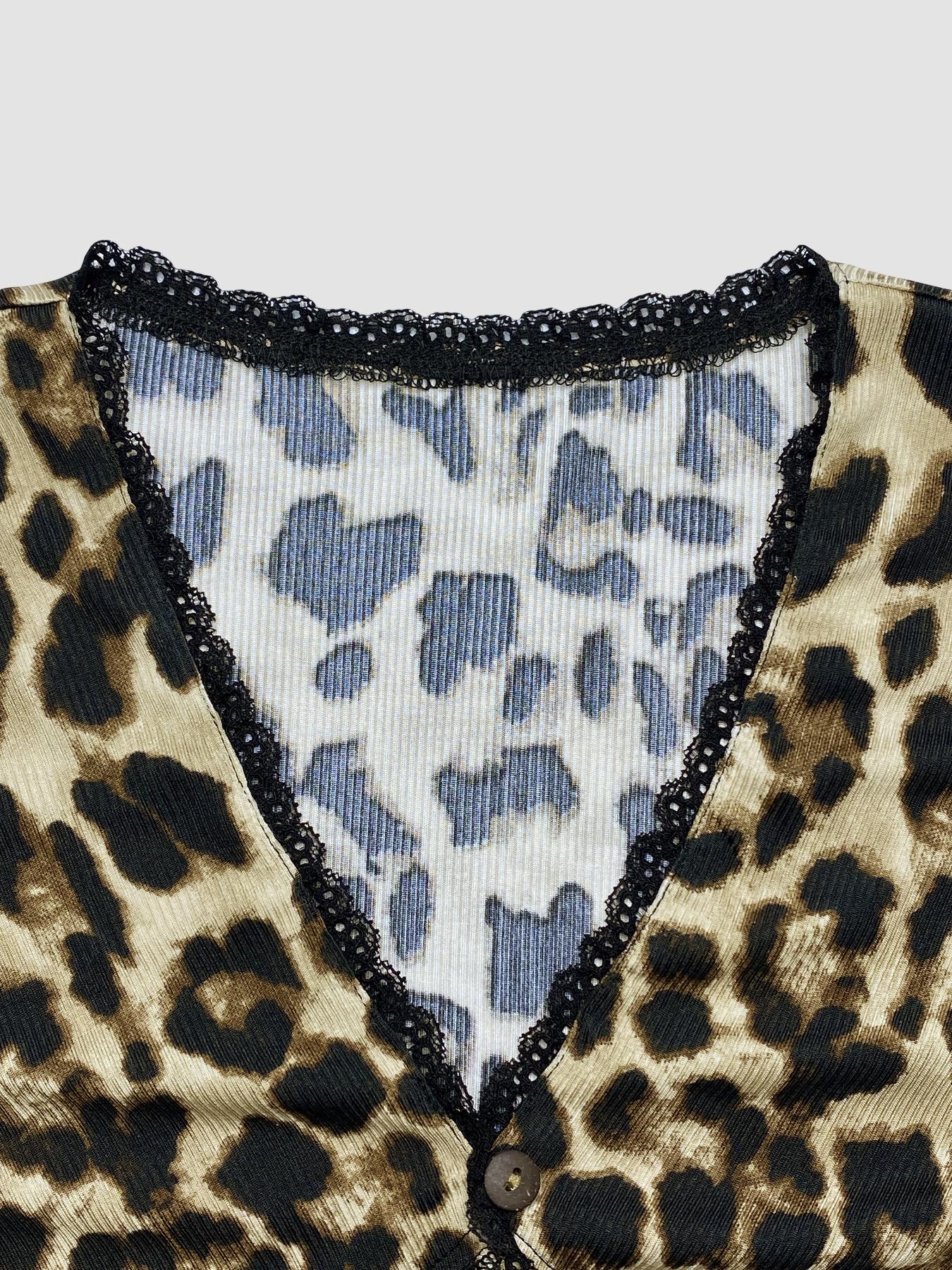 Women's Leopard Print Long Sleeve T-Shirt, Slim-Fit Casual Top for Fall Season, Stylish Fashionable Women's Clothing