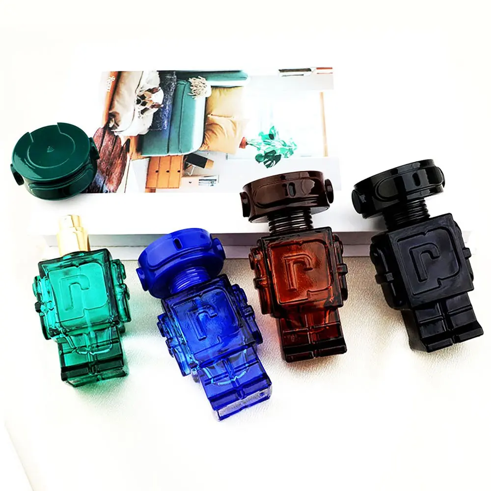 4pcs 30ML Luxury Perfume Refillable Glass Spray Bottles, Creative Aesthetic Fragrance Bottles, Elegant Cosmetics Empty Sprayers, Colorful Robot Design