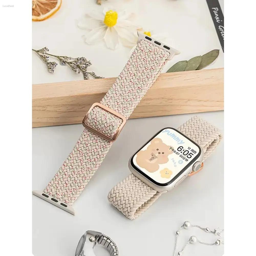 Braided Nylon Apple Watch Band for Women & Men Adjustable Stretchy Solo Loop Strap Soft Breathable Replacement for 38-49mm Ultra SE Series 3-9 Comfortable Fit Workout Daily Wear