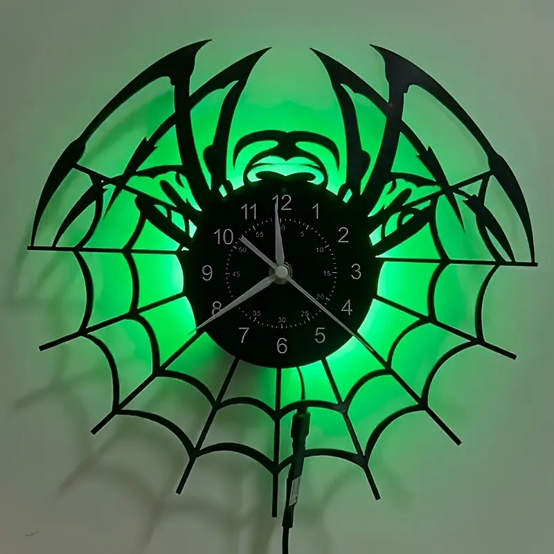 A Vinyl Wall Clock Featuring an African Spider Design That Glows in The Dark with Seven Different Colors, Perfect for Home Decoration, Holiday Presents, Gifts for Mother'S Day, Father'S Day, Christmas, And Easter