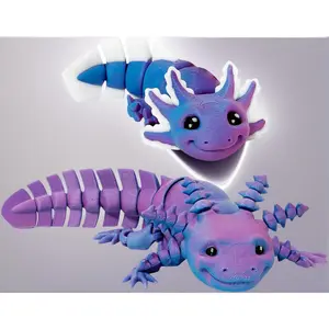 3D Printed Axolotl Set – 7-Inch & 4.5-Inch, Durable, Multi-Color, Articulated, Non-Breakable, Ideal for Display & Play (Red Blue)
