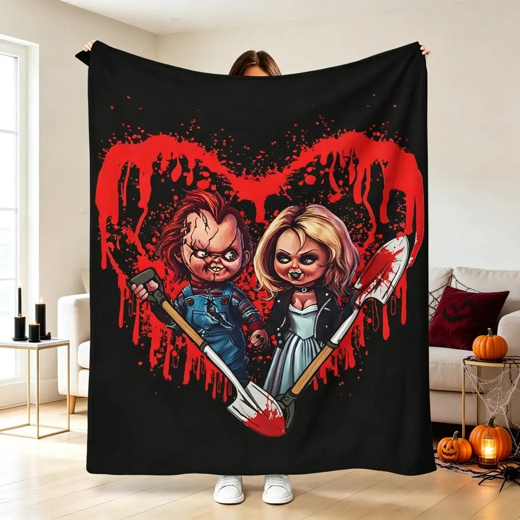 Horror Flannel Blanket, Cozy Fuzzy Plush Fleece Throw Blanket for Adults & Kids, Soft Warm Lightweight All Season Blanket for Bed Chair Couch Sofa Bedroom Living Room Travel Home Decor Birthday Halloween Christmas Gift