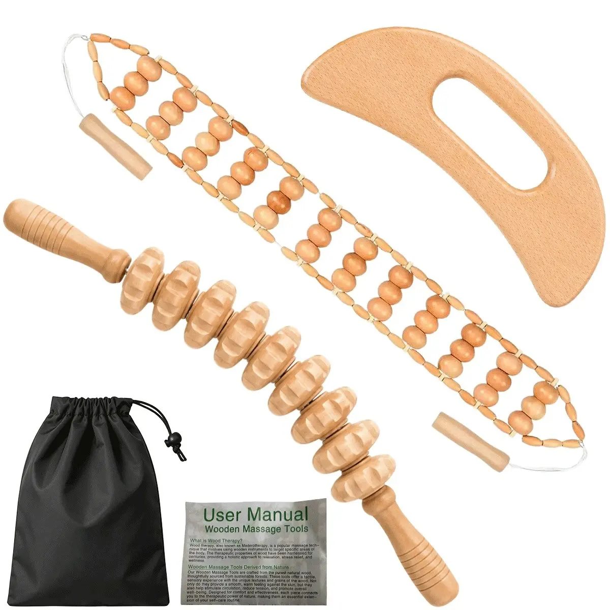 Wooden Massage Tool Set, Relax Legs, Back, Face, Neck, Shoulders, Perfect Holiday Gift, Essential Self-Care Kit for Wellness