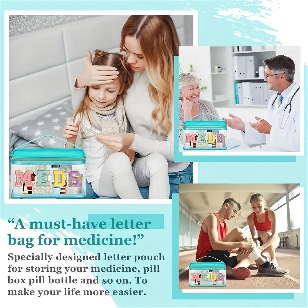 Hot Selling Fully Transparent Storage Bag with Embroidered Letters, Versatile Medicine Storage Bag for Easy Access, Hand In Hand Bag for Daily Organization, Space Saver Bags