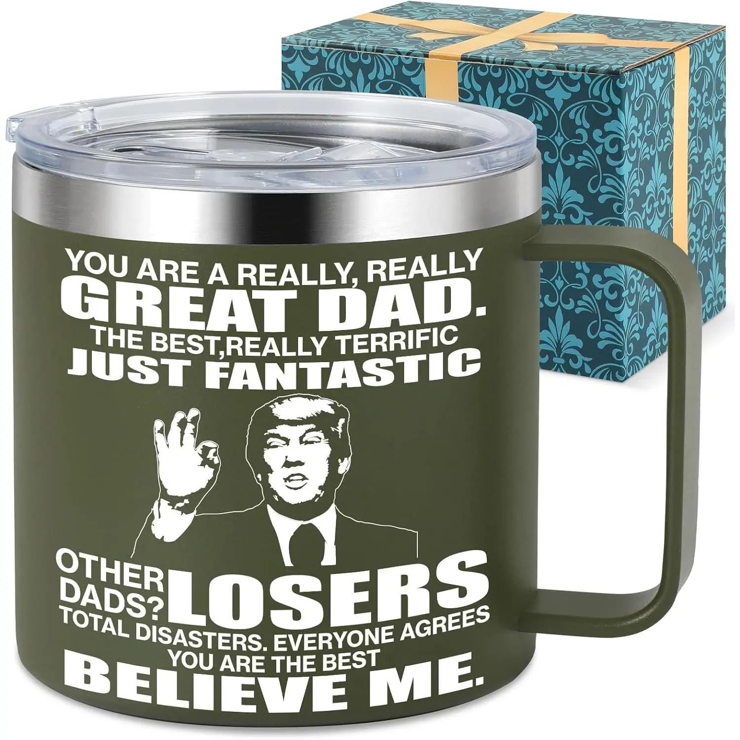 Gifts for Dad from Daughter, Son - Father’s Day, Birthday, Christmas Ideas Funny Gifts for Daddy, Papa - 14 Oz Coffee Mug (Dad Green)