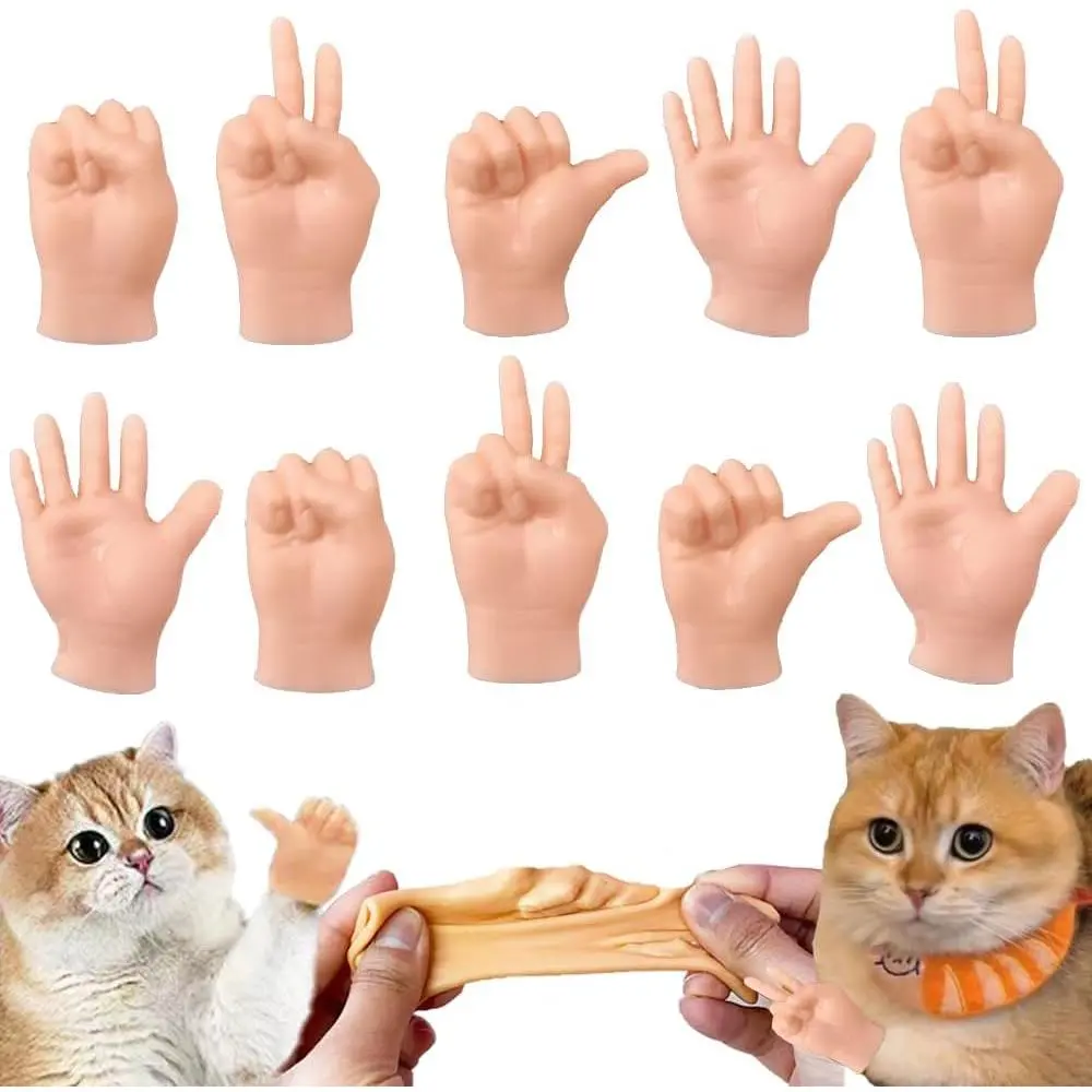 10 PCS Mini Hands for Cats,Small Hands Tiny Folded Hands Mini Realistic Hand Finger Puppets for Puppet Show,Gag Performance, Funny Stretchable Rubber Little Finger Hands for Cats and Puppy