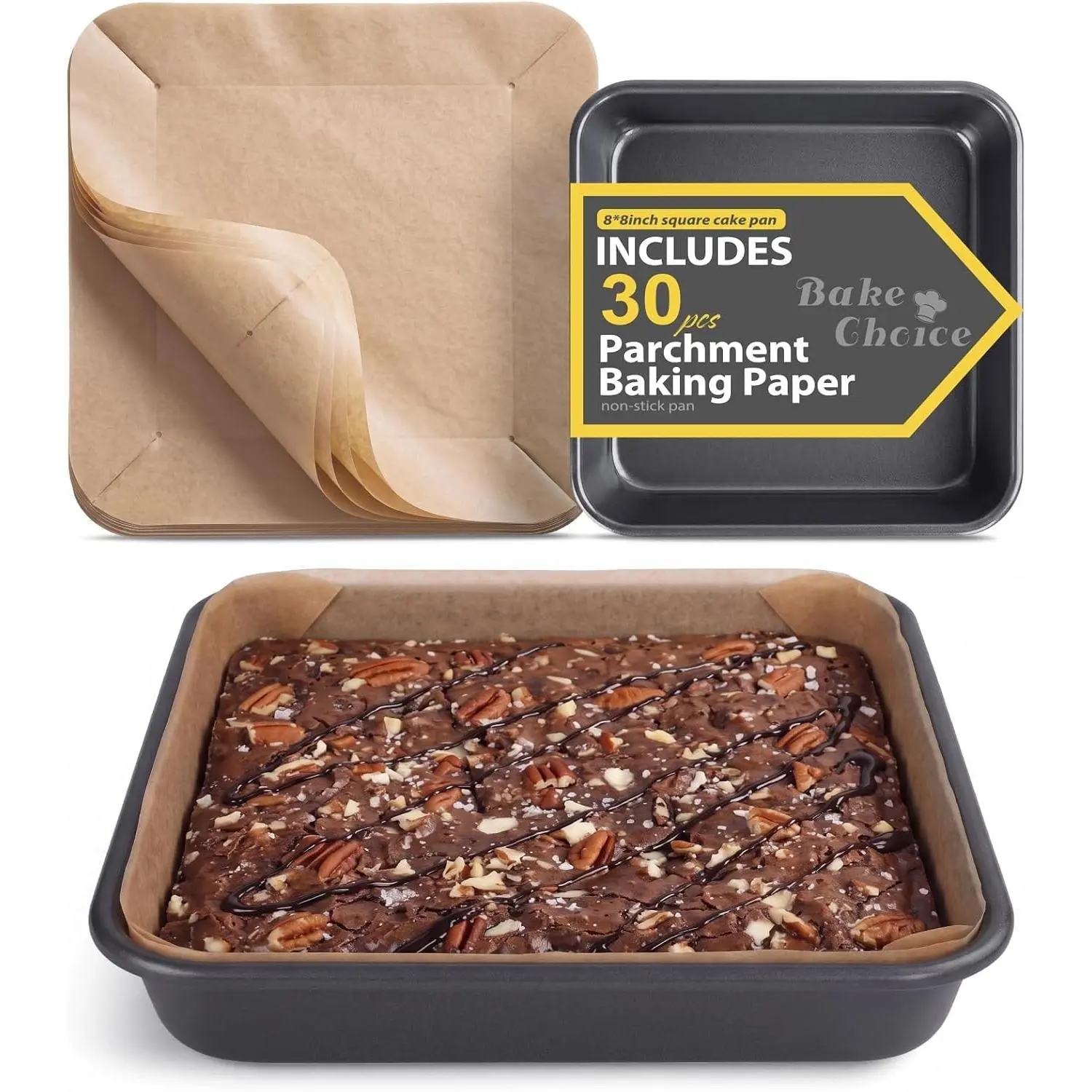 Bake Choice 8 x 8 Square Brownie Baking Pan with 30 Pre-Cut Liners