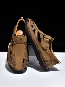 Men's Outdoor Non-slip Breathable Casual Slide Sandals Summer Hand-stitched Soft Sole Closed-toe Sandals Footwear Slides