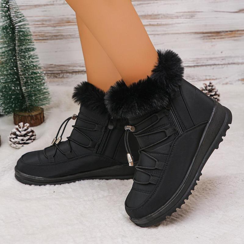 Womens Snow Boots Winter Shoes Warm Fur Lined Lining Ankle Booties Waterproof Comfortable Slip On Outdoor Boots for Women Black Footwear