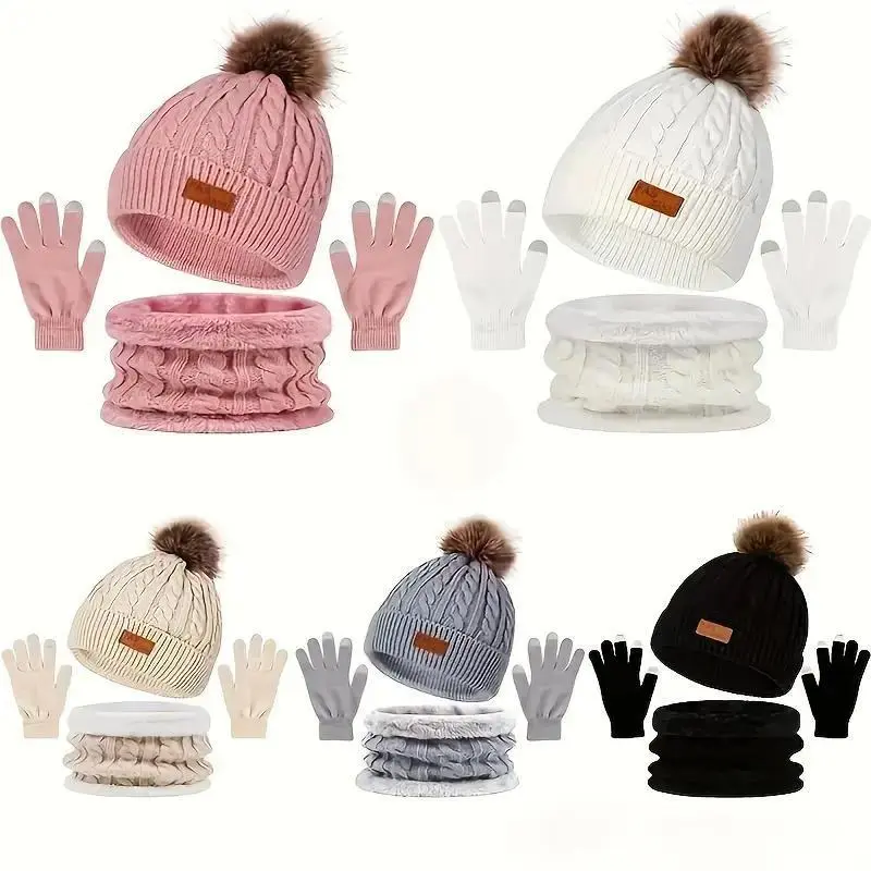 Unisex 3Pcs Knit Winter Warm Set, One Size Touchscreen Gloves Scarf Neck Gaiter Windproof Lightweight, 6 Colors for Skiing Daily Commute