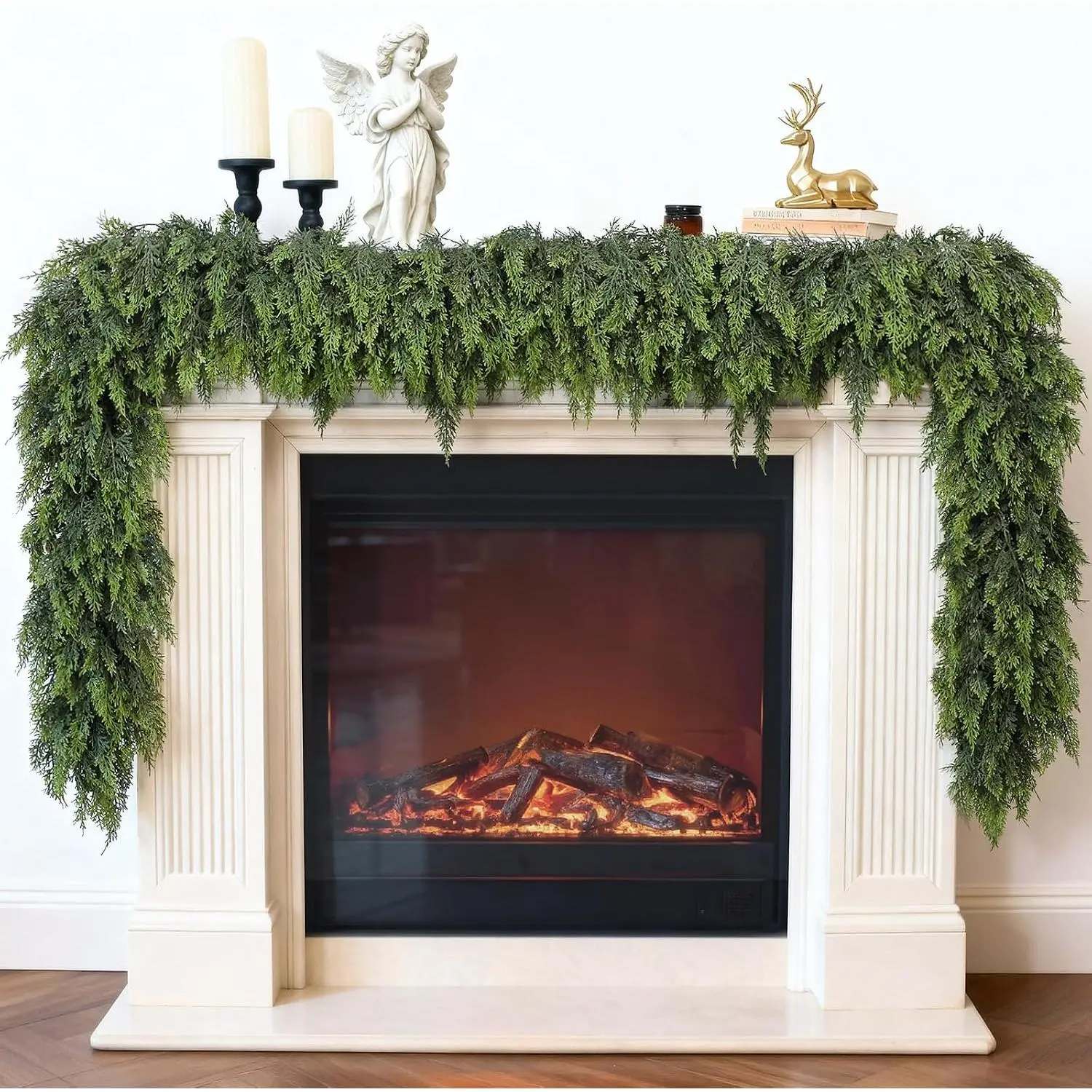 Soft Textured Christmas Cedar Garland -9ft Artificial Garlands Faux Cedar  Pine  Garland for Fireplace,Table,Window,Stairs,Mantle,Holiday Indoor Outdoor Xmas Decor(1PCS)