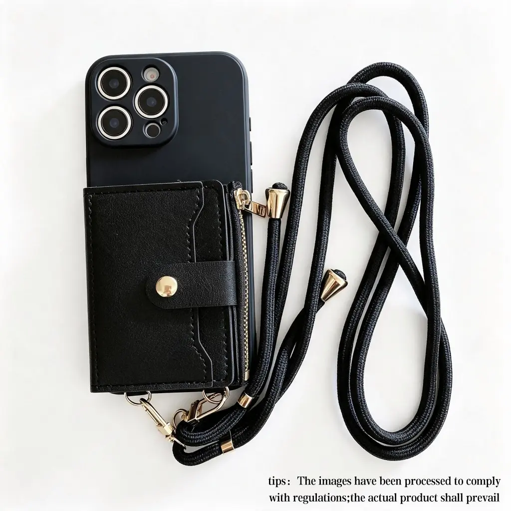 Full Edge Shockproof Durable Phone Case 3-in-1 Multifunctional Zipper Coin Card Holder Long Crossbody Strap Solid Color Protective Cover for Women Fits iPhone 11 12 13 14 Pro Max 15 Pro 16 Pro Max 16e Plus Air 17