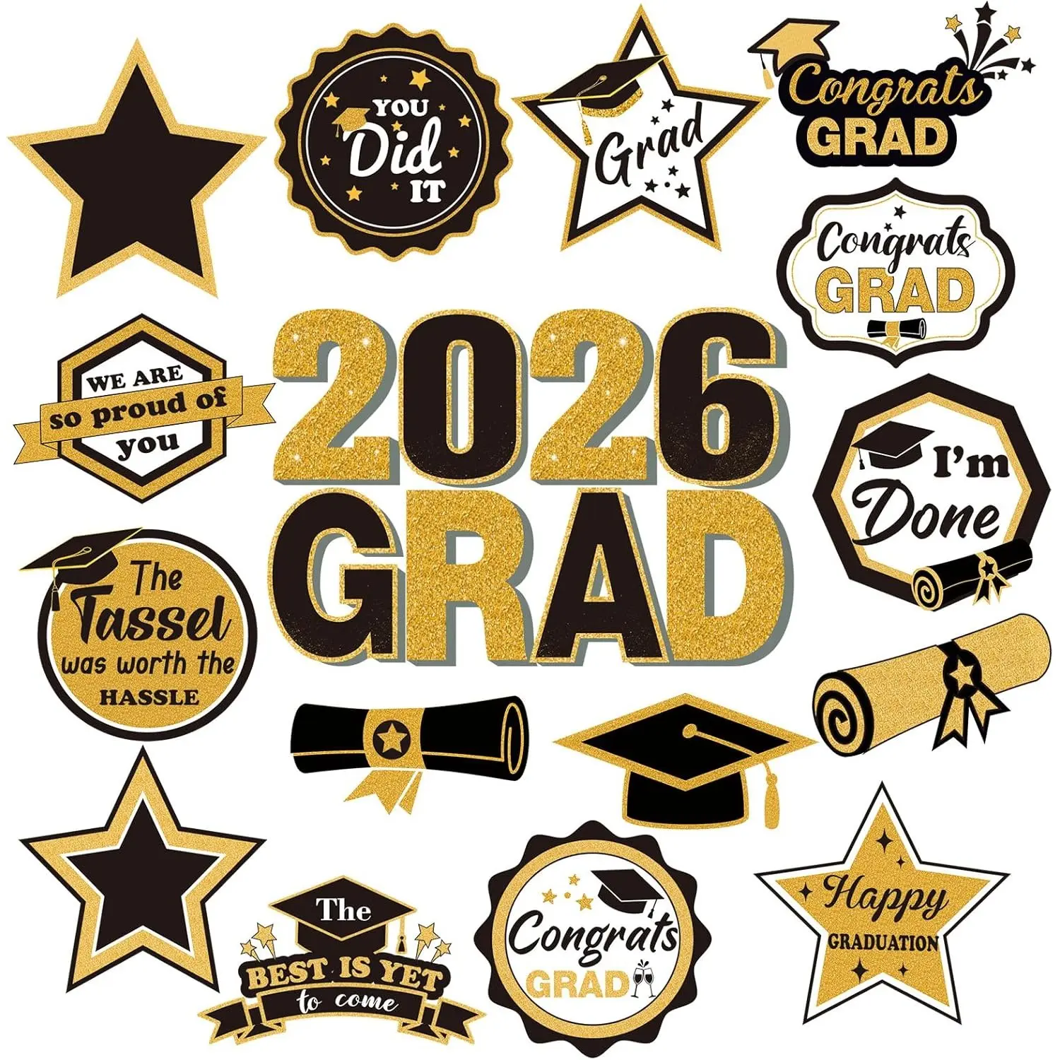 16 Pcs Graduation Magnets 2026, We Are so Proud of You, Car Magnets, Grad Cap Stickers, Refrigerator Fridge Garage Door Decorations