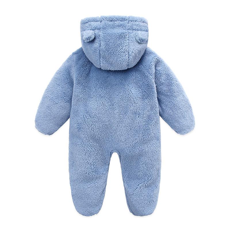 Newborn Baby Boys Girls Bear Ear Fleece Jumpsuits Outfit Long Sleeve Hooded Romper Winter Warm Snowsuit Clothes