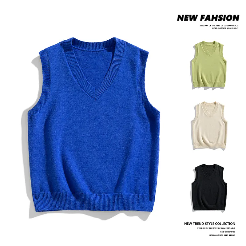 Men's Minimalist Solid Color V-Neck Knit Vest - Menswear Casual Tops, Soft Skin-Friendly Fabric, Sleeveless Waistcoat for Spring & Autumn Layering, Ribbed Trim, Foldable, Multiple Colors Available, Acrylic Blend