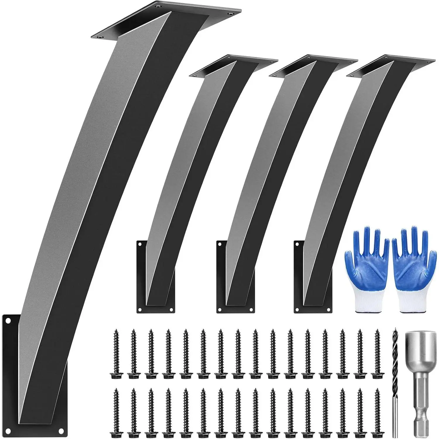 Heavy Duty Arc 45  Angle Bracket,  Pergola Bracket Kit-4 Pcs for 4''x4'' , Pergola Accessories, for Gazebos, Decks, Porches, Log Cabins etc.,   and Beam Angle Support Brackets