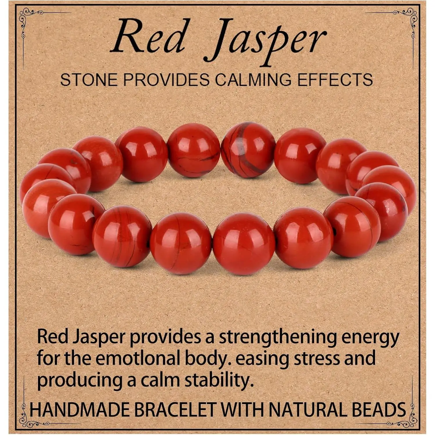 Natural Stone Stretch Bracelet with Handmade Red Jasper & Amazonite, 10mm Hand-Polished Beads, Healing Crystal Jewelry for Women & Men, Gift-Ready Stress Reliever