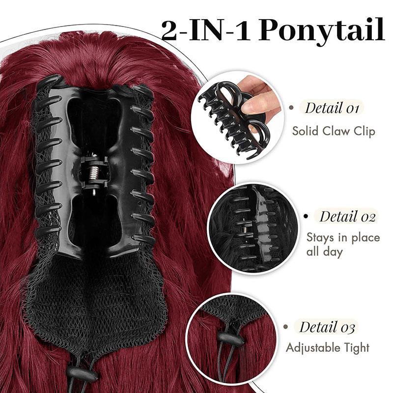 32 Inch Curly Wave Ponytail for Women Long Water Wave Claw Fake Tail Extensions Natural Looking Synthetic Black Fluffy Curly Ponytail Hairpiece for Daily Party Use