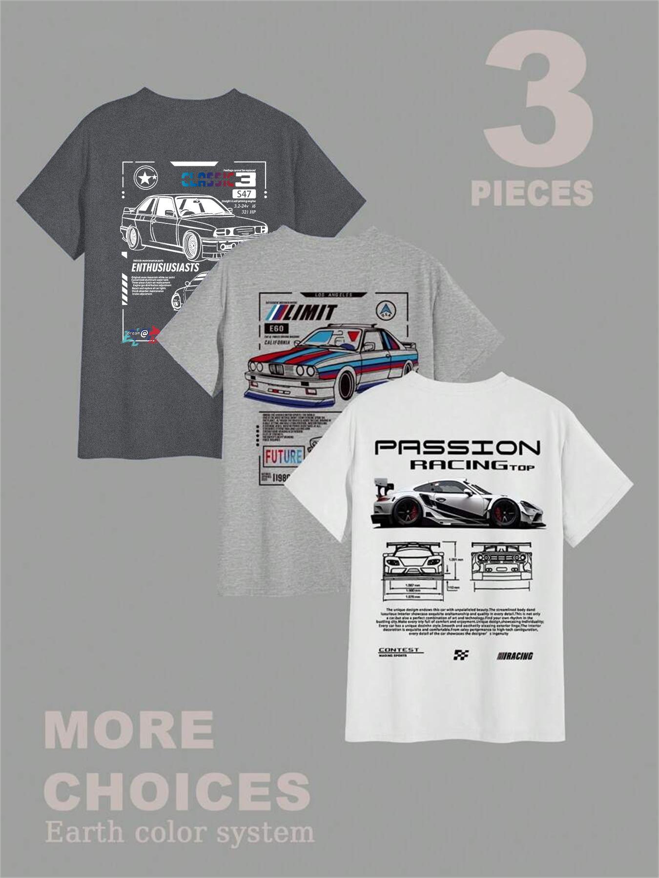 Men's Car Graphic Tee, Regular Fit Casual Short Sleeve Round Neck T-shirt for Summer, Men's Top for Daily Wear, Casual Style Tee