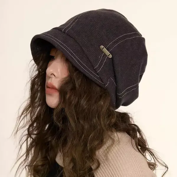 Women's Retro Fisherman's Pile Beanie, Black Casual Street Style Slimming Hat, Women's Accessories, Casual Sports & Outdoor Headwear for Autumn Winter, Accessories For Women, Hats For Women