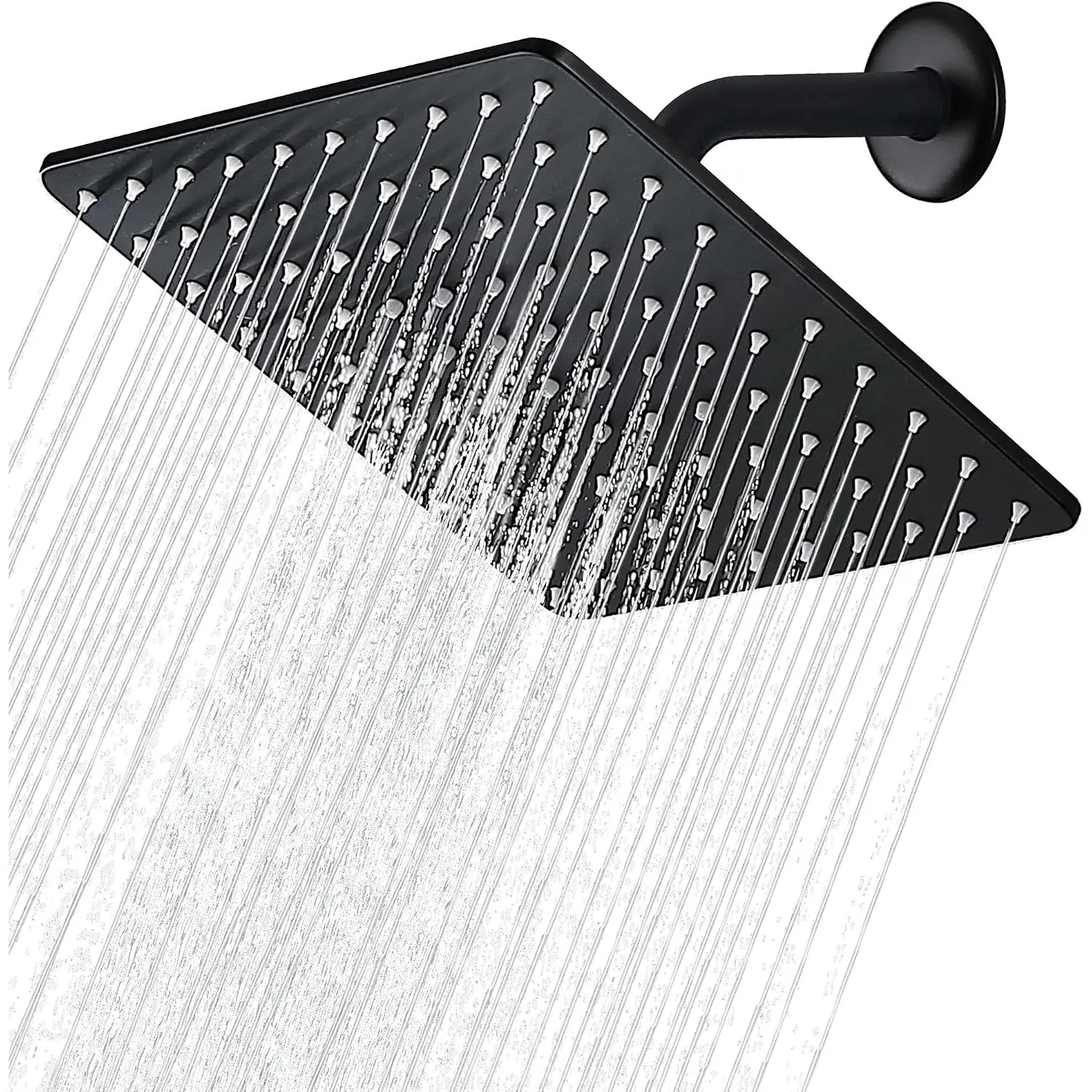 Solid Metal Rain Shower , Square High Flow Rainfall Shower  with Shower Arm and Flange, Reinforced Explosion-Proof Stainless Steel Construction (8-Inch, Matte Black)