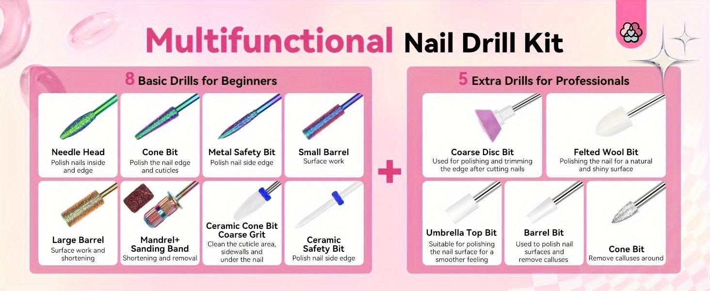 BeautyDAO SAVILAND Electric Nail Drill: Portable 40000RPM nail filter Electric Nail Manicure Pedicure 13 acrylic nail drill Fake nail gel Nail Dip Nail Artificial nail home salon, gradient color, gift You deserve it