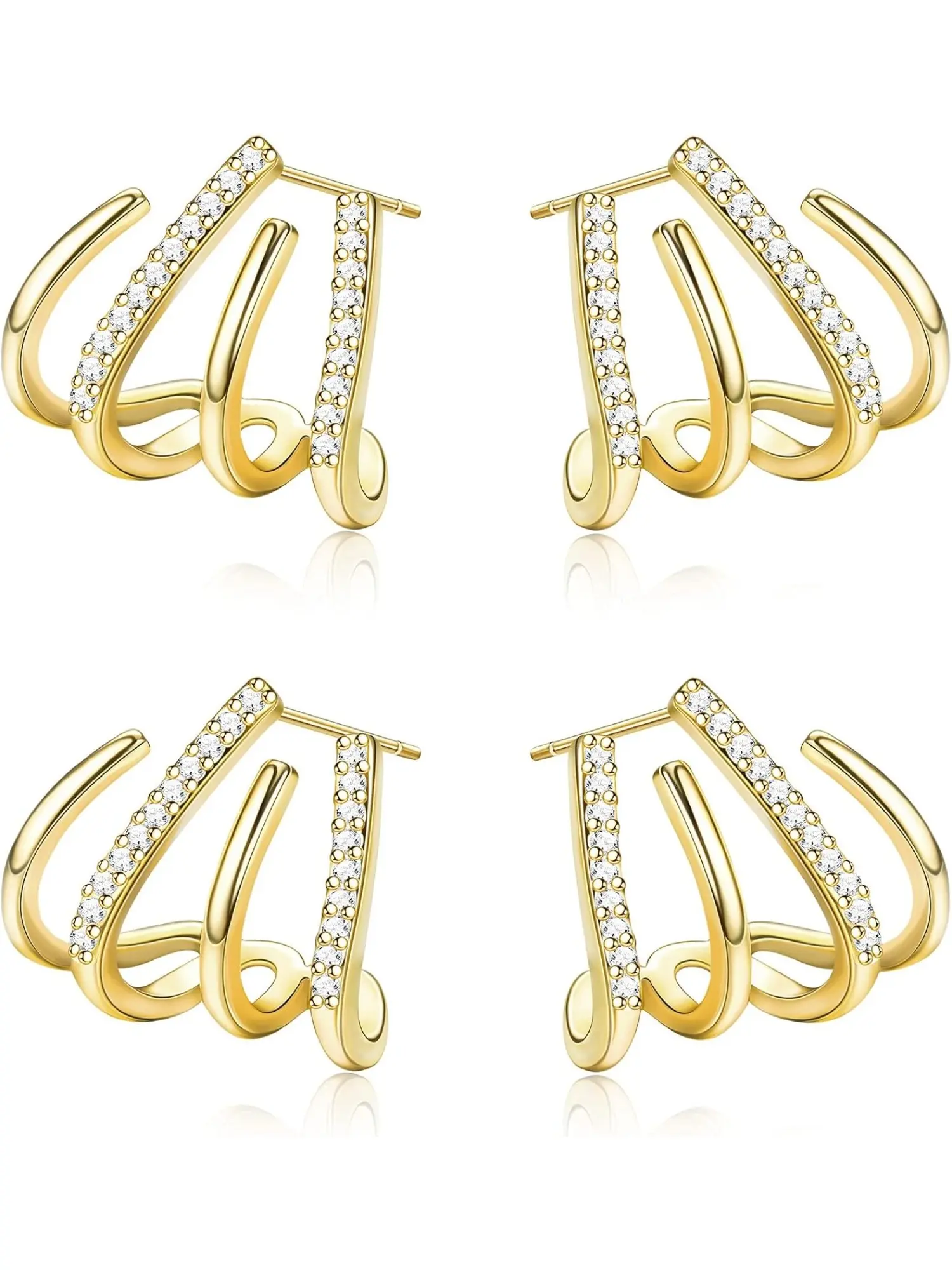 2 Pairs Claw Earrings 14K Gold Plated Claw Earrings Cuff for Women Hypoallergenic 4 Prong Huggie Ear Wrap Earrings