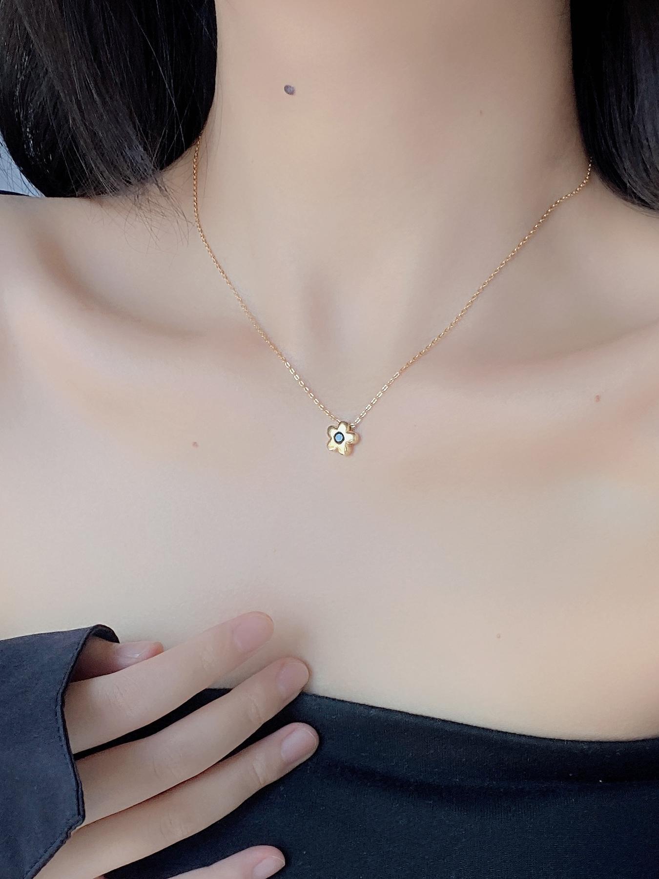 S925 Sterling Silver Daisy Flower Design Pendant Necklace for Women & Girls, Fashion Rhinestone Decor Jewelry for Party, Daily Decor, Trendy All-match & Exquisite Jewelry for Birthday Gift