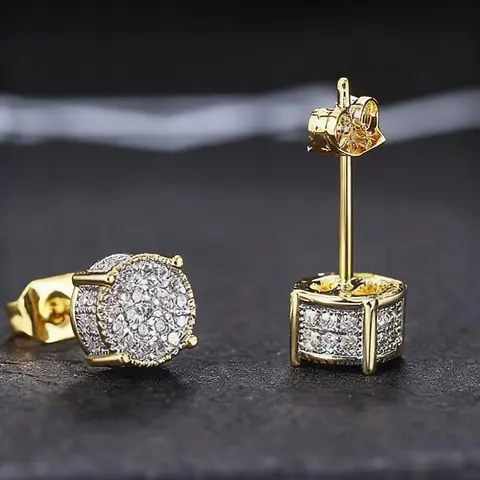 1 Pair Of Stylish, Trendy And Versatile Diamond Studded Cubic Zirconia Earrings For Men And Women, Suitable For Outdoor Travel, Gatherings, Parties, And Giving To Girlfriends For Daily, Trendy Jewelry