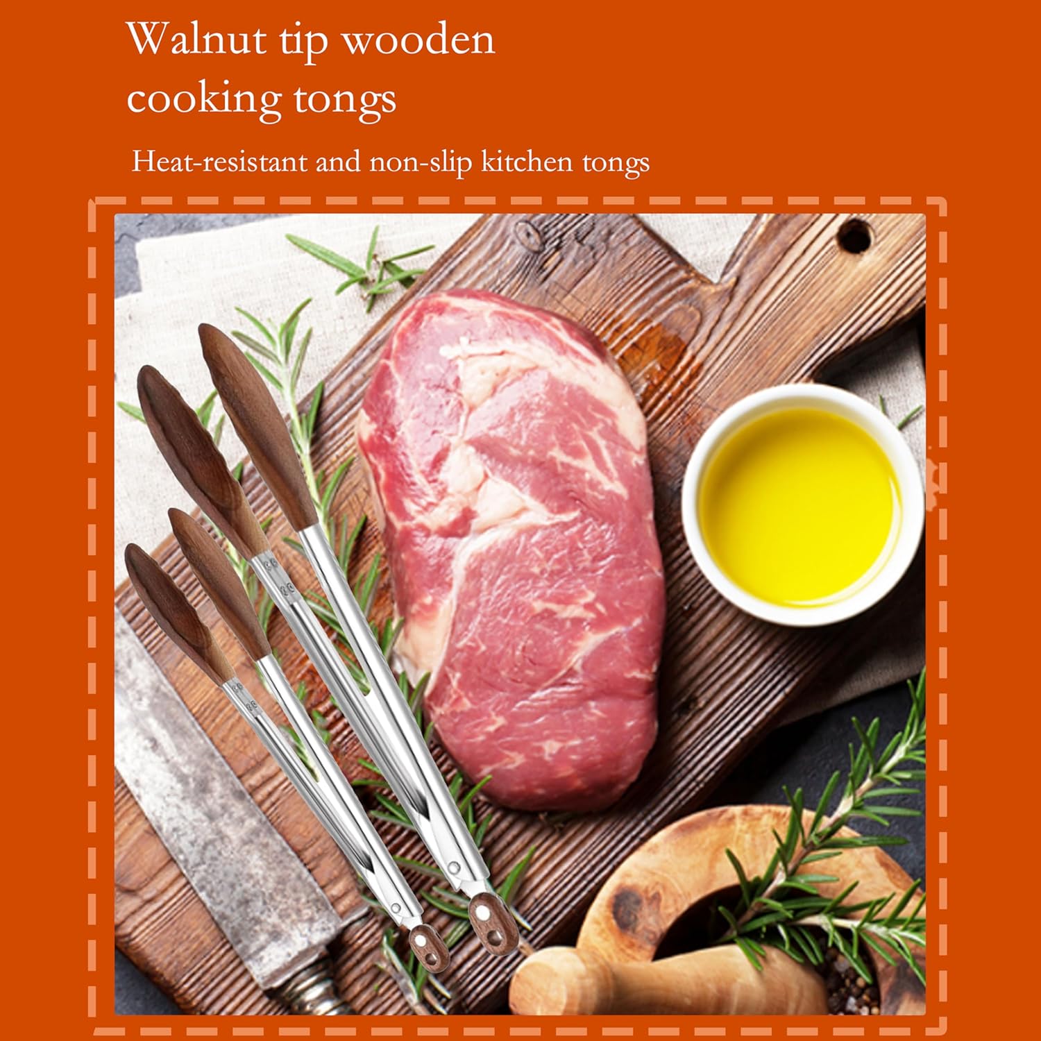 Walnut-Tip Wooden Cooking Tongs, 2-Pack Heat-Resistant & Anti-Slip Kitchen Tongs with Smooth Locking Design, Perfect as Serving Utensils for Salad, Grilling, and a Versatile Cooking Set