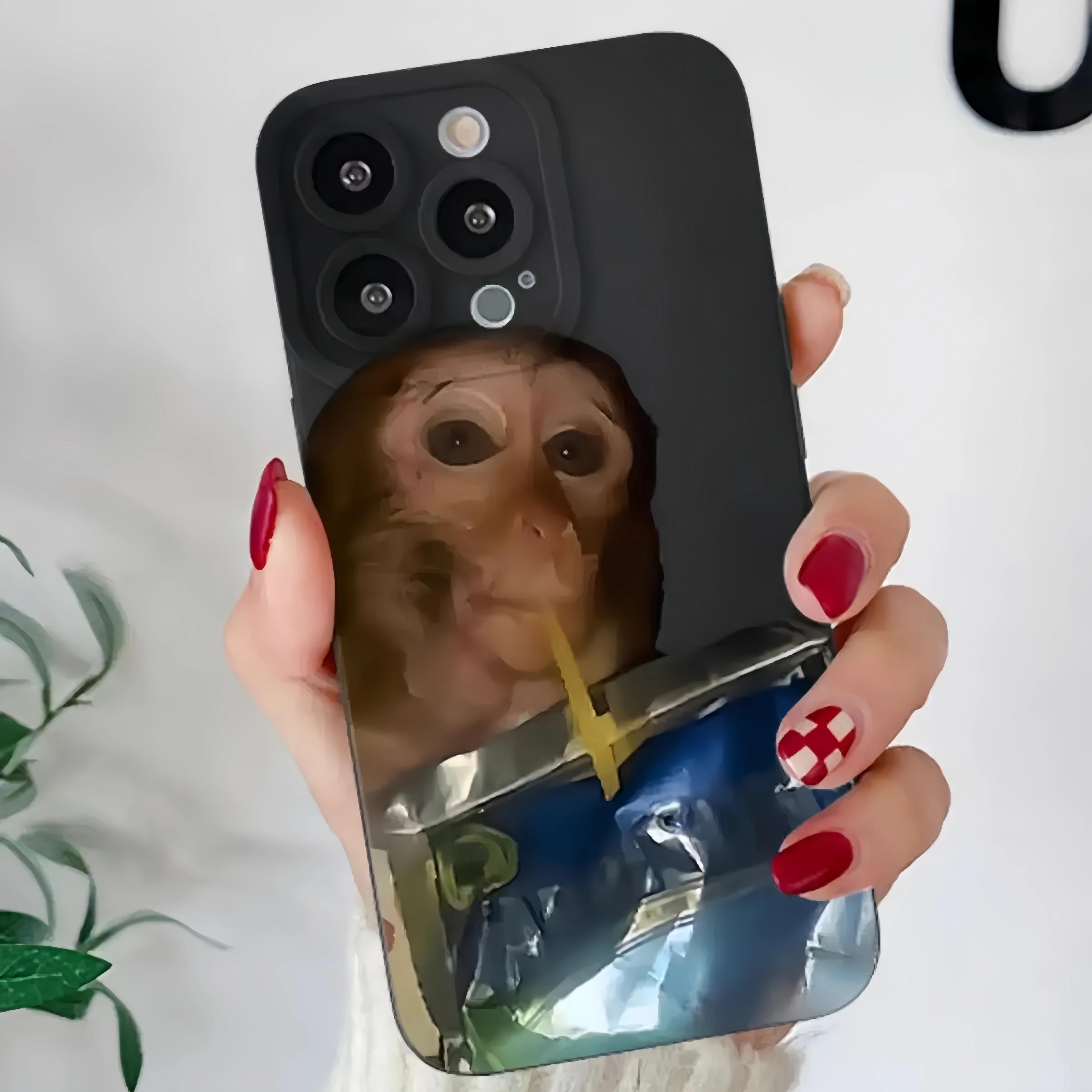 Cute Monkey Pattern Phone Case TPU Soft Silicone Material Full-Coverage Protection & Shock Absorption Fun Monkey Drinking Capri Sun Juice Phone Case Compatible with iPhone 17/16/15/14/13/12/11 Pro Max Pro Plus Fun Monkey Phone Case