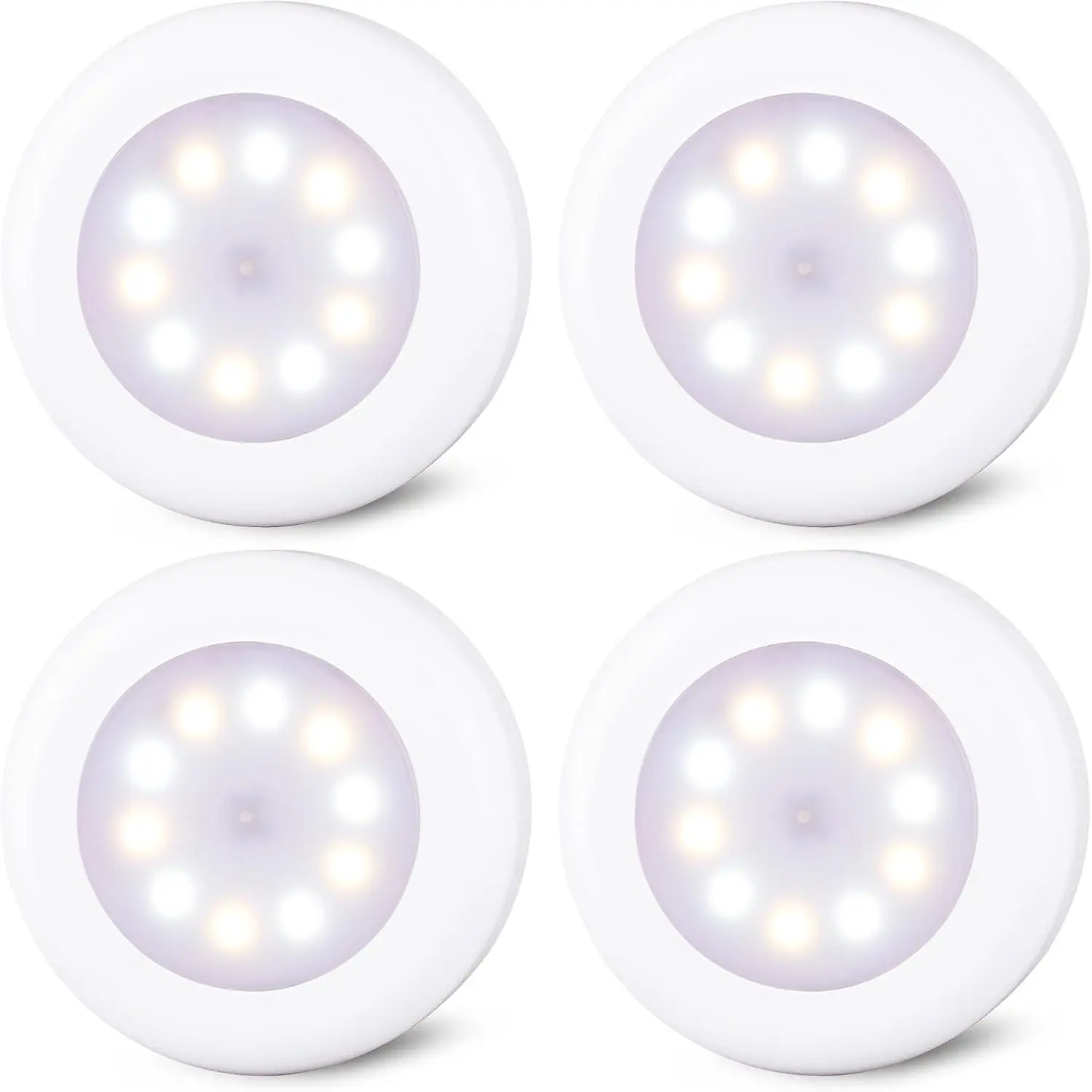 4 Pack 3.1” Dimmable Push Tap Lights, Stick on LED Touch Puck Lights AA Battery Operated, 3 Color Modes Sticky Button Lamps for Classroom, Kitchen, Under Cabinet, Closet