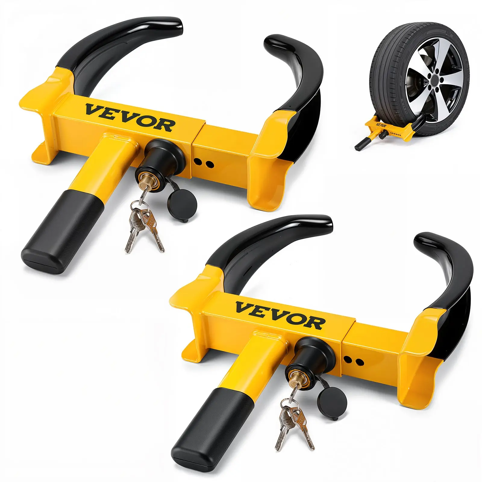 toolupgrade Adjustable Anti-Theft Wheel Clamp Lock, 2-Pack Heavy-Duty Steel Key-Operated Tire Lock with PVC Cushion for ATV/SUV/Boat, 6 Keys Included