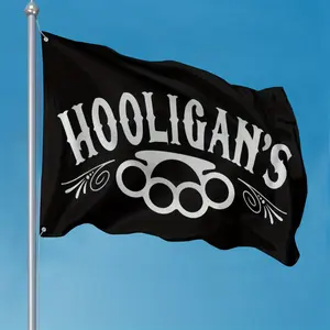 Rebel Hooligan’s Statement Flag - Black Banner with Brass Knuckles & Gothic Text, 2x3ft & 3x5ft Lightweight Flag for Home, Yard & Biker Enthusiast Decor