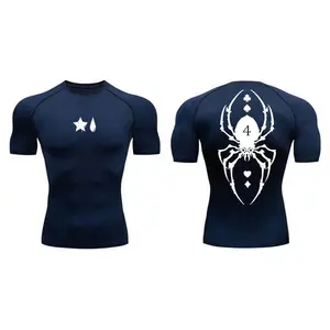 Spider Print Compression Shirt for Men Sporty Quick Dry Long Sleeve Tees Tshirt Tops Gym Workout Fitness Undershirts Baselayers