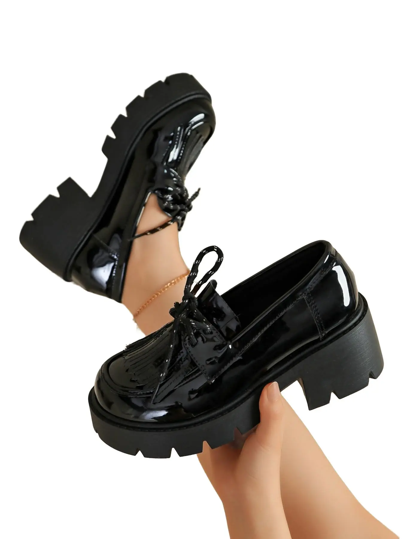 Classic Bright Leather Fringe Gear Sole Women's Shoes, Slip-On Convenient Style, All-Season Commuter College Fashion Boots