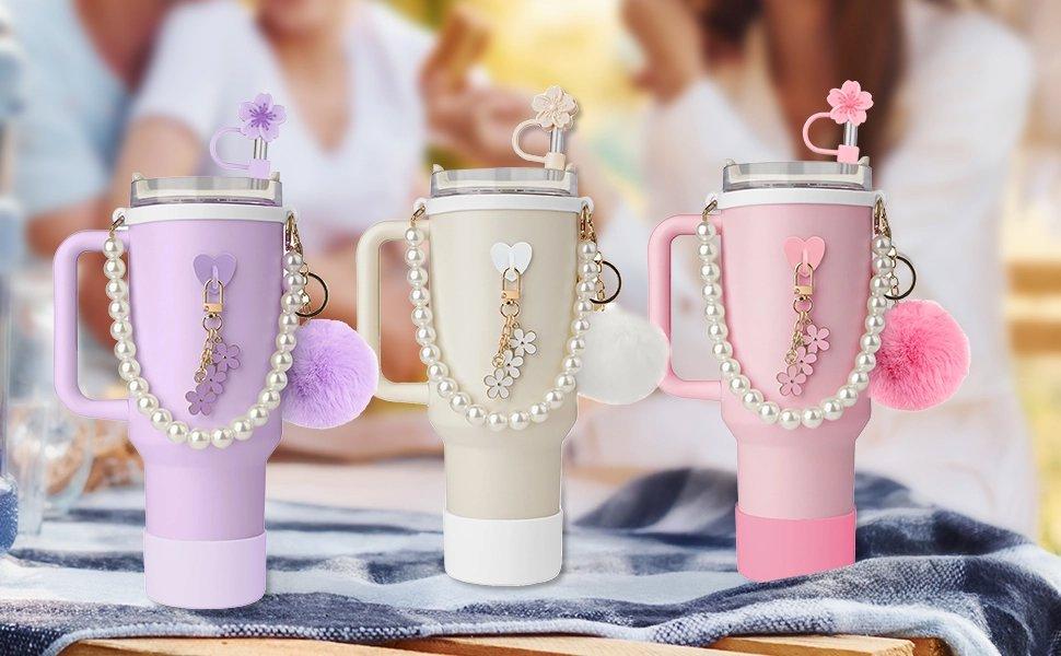 7Pcs Blue Stanley Cup Accessories Set - Water Bottle Handle Strap, Silicone  Flower Straw Topper Cover Cap,