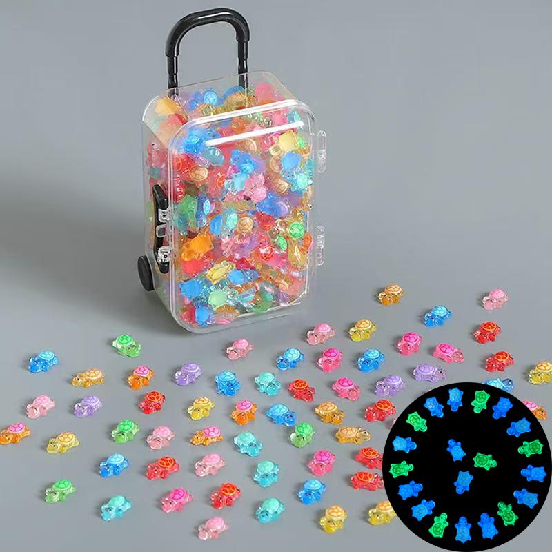100Pcs Night Glow Miniature Figurines Fairy Garden Decoration Cartoon 3D Luminous Turtle DIY Dopamine Colored Mini Resin Animals