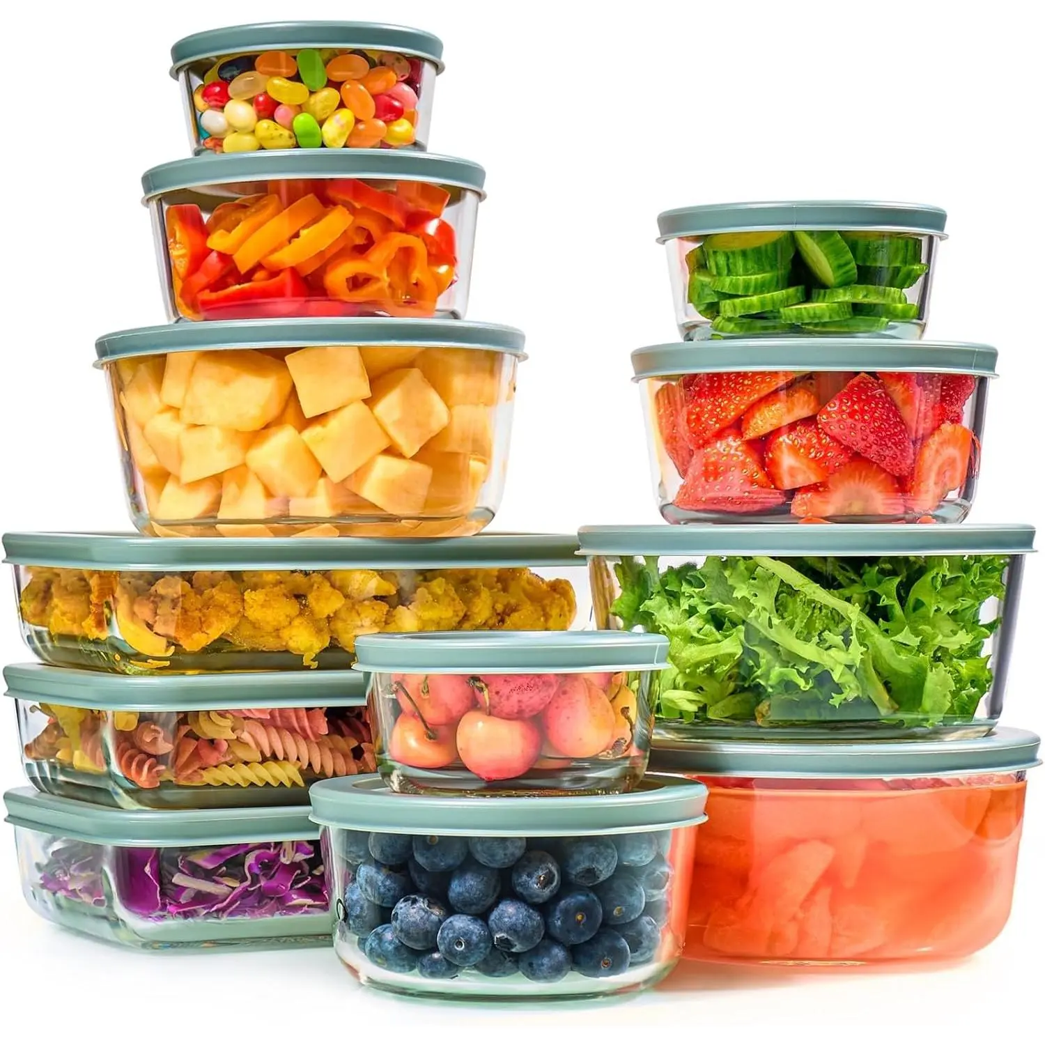 24 count Set Glass  Storage Containers & Bowls with Airtight  - Leakproof  Meal Prep Airtight Stackable Lunch Boxes, Kitchen Pantry & Storage Organizers - Microwave Freezer Dishwasher Safe