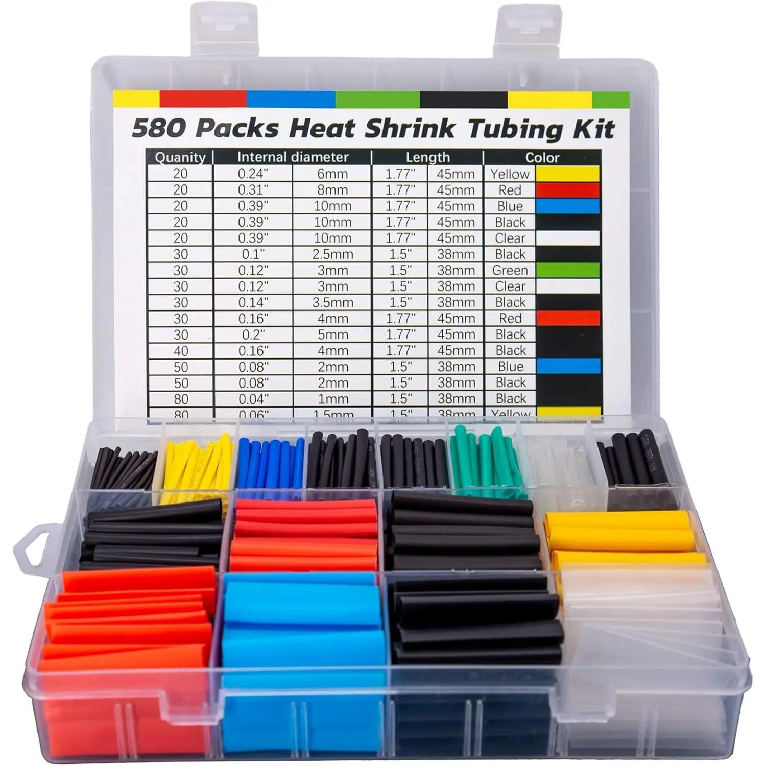 Heat Shrink Tubing Kit - 580 count EVA Material in 6 Colors and 11 Sizes - Ideal for Electrical Insulation, Repairs, and Wire Connectors with User-Friendly Design and Storage Case