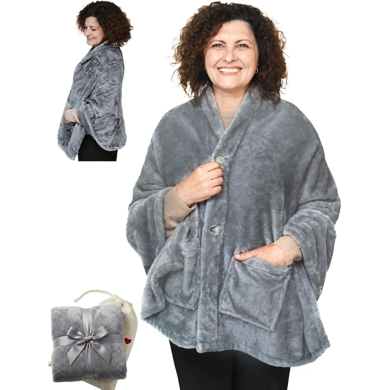 Fleece Poncho Blanket - Drape&Go No Sleeves- Lightweight Wrap Shawl - Wearable Blanket - Easy On Easy Off