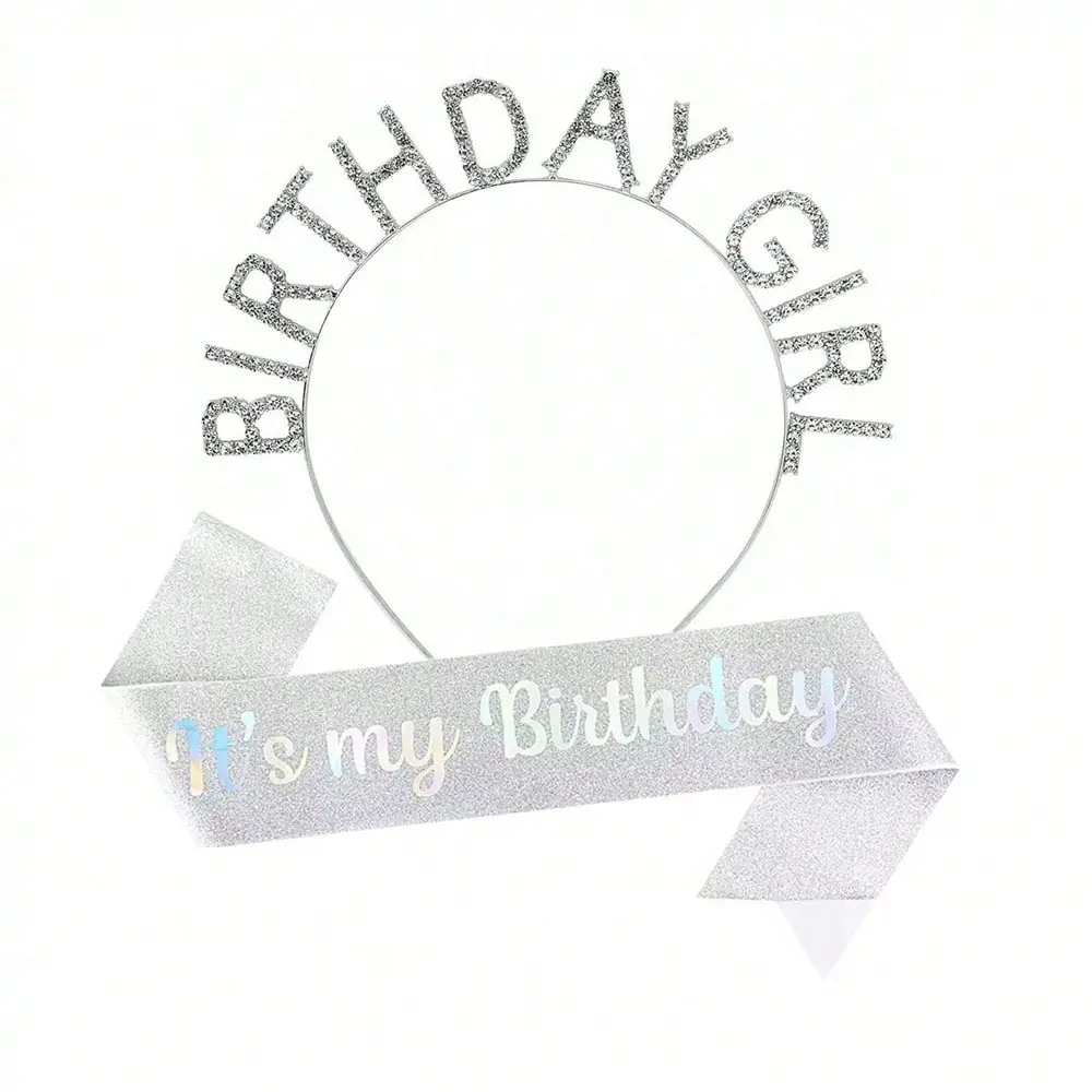 Birthday Crown Sash Set for Women, Birthday Girl It's My Birthday Headband Birthday Party Gift