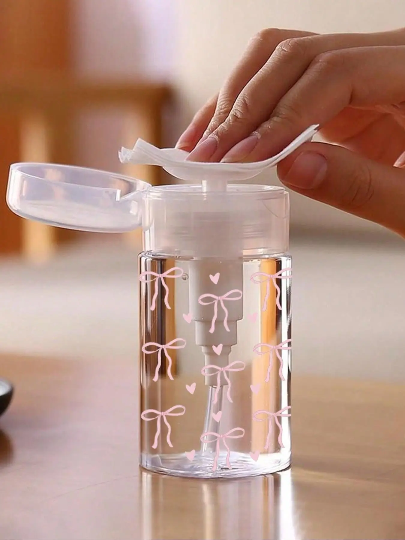 Pink Bow Tie Pattern Clear PET Refillable Travel Bottle, Cosmetic, Makeup Remover Dispenser, with 3.38oz/6.76oz Portable Pump Dispenser for Nail Polish Remover, Toner, Dome Design, Hand Wash Only, Reusable