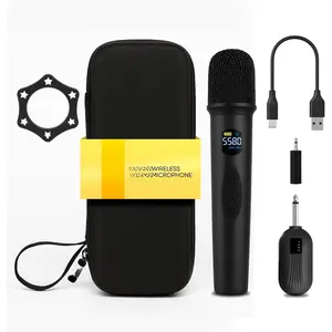 Microphone System - Karaoke Microphone  with Receiver, Echo Control, LCD Display, USB-C , 6.35mm Adapter - Cordless Mic for Singing, Speaking Parties, Events