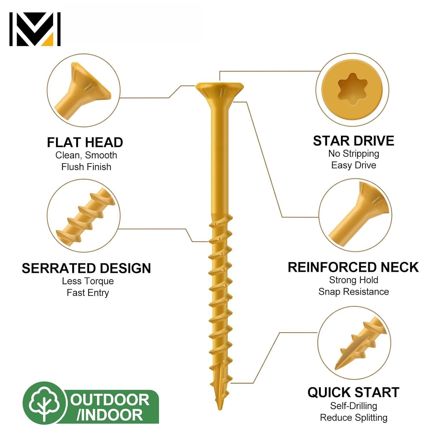#8 x 1-1/4"  Screws (5 lb Box), Trox Flat- Exterior Deck Screws 870 count, Tan, T25  Bit Included, Can Substitute 1" Screws
