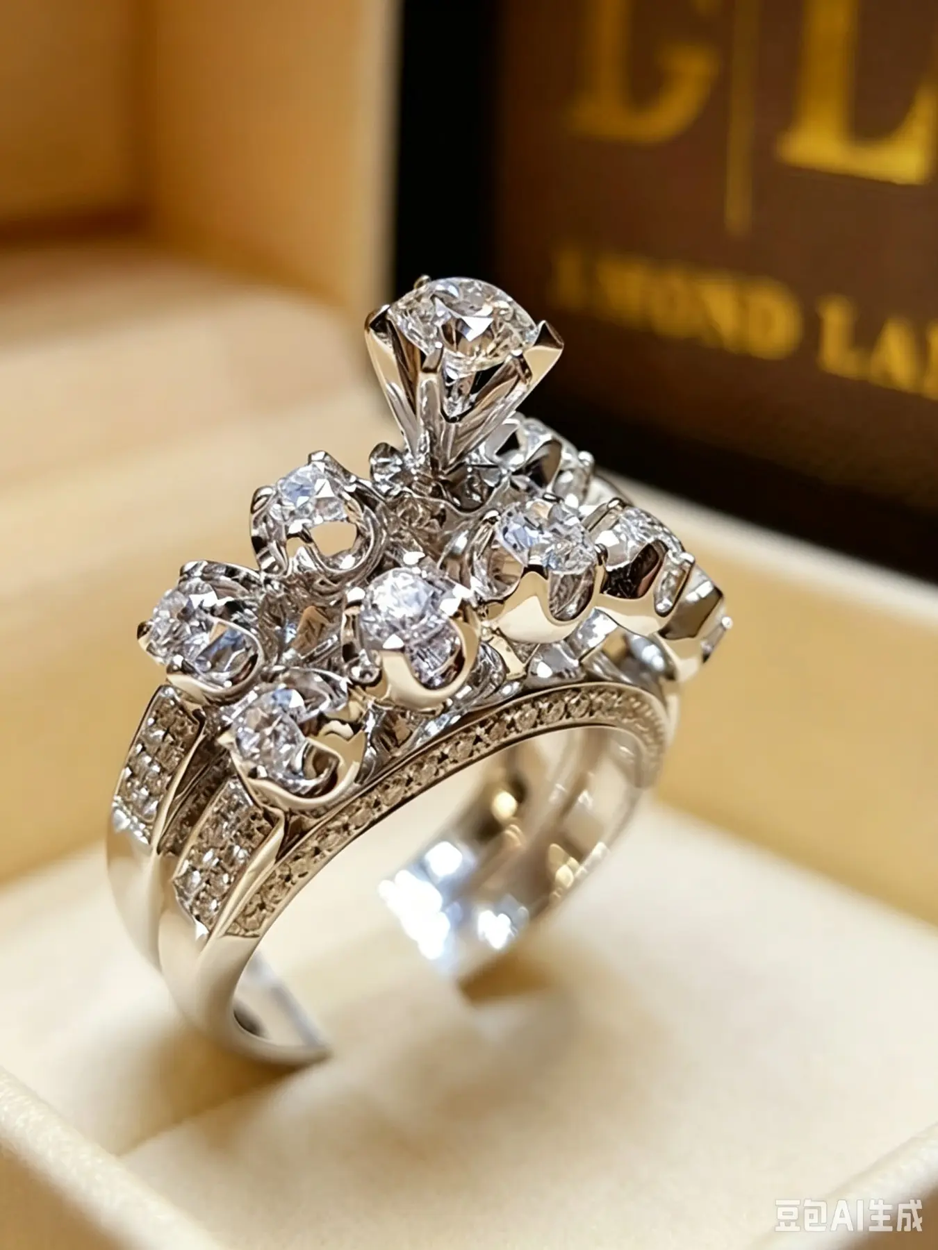 2Pcs Crown Cluster Round Cut CZ Engagement Ring Set For Women, Luxury Stackable Wedding Band, Bridal Promise Ring, Shiny Cubic Zirconia Jewelry Gift for Anniversary Proposal