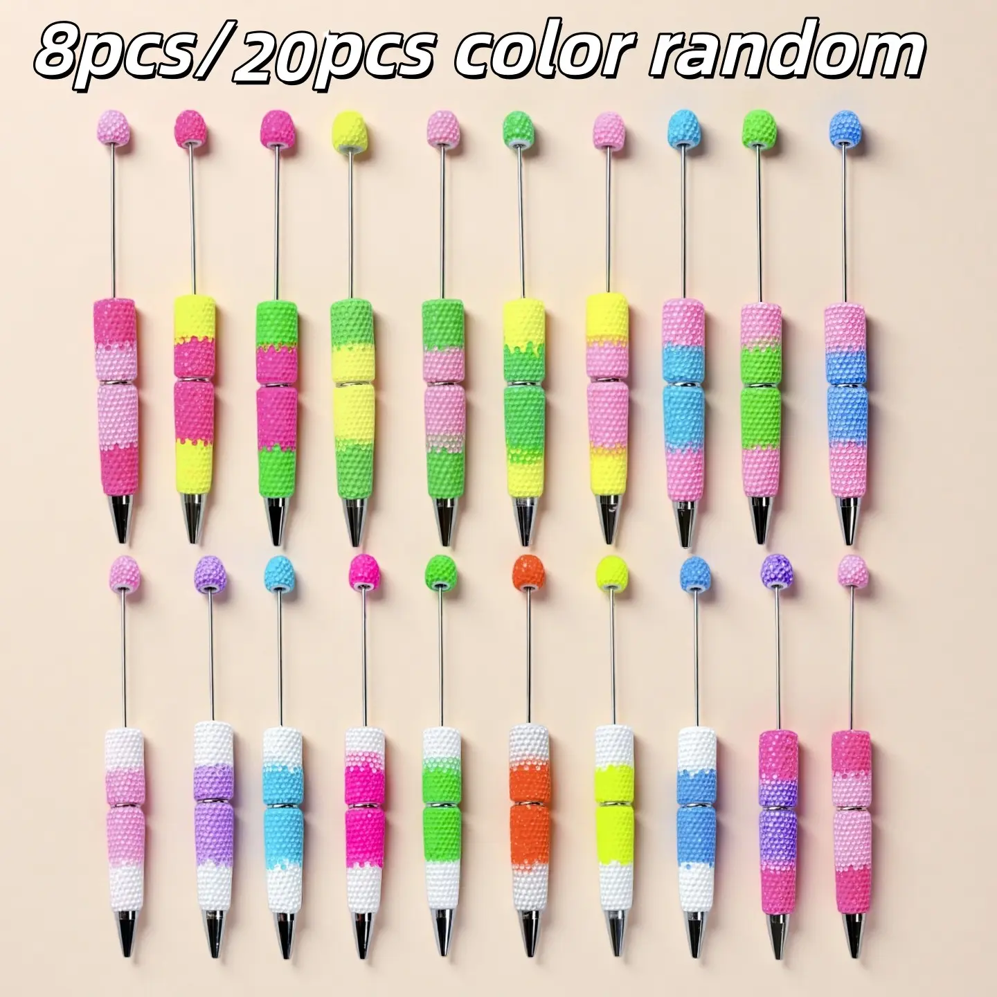 8pcs/20pcs Colorful Gradient Beaded Pens, Novelty Ballpoint Pens, Office & School Supplies, Elegant Signatures, Includes 1.0mm Refill