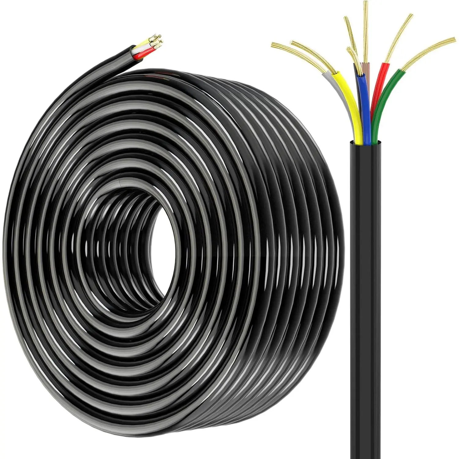 50FT 7 Way Trailer Wire, 14 Gauge 7 Conductor Wiring Harness, 30% CCA Copper Clad Aluminum Trailer Cable for RV Camper Utility Trailer, DOT Approved