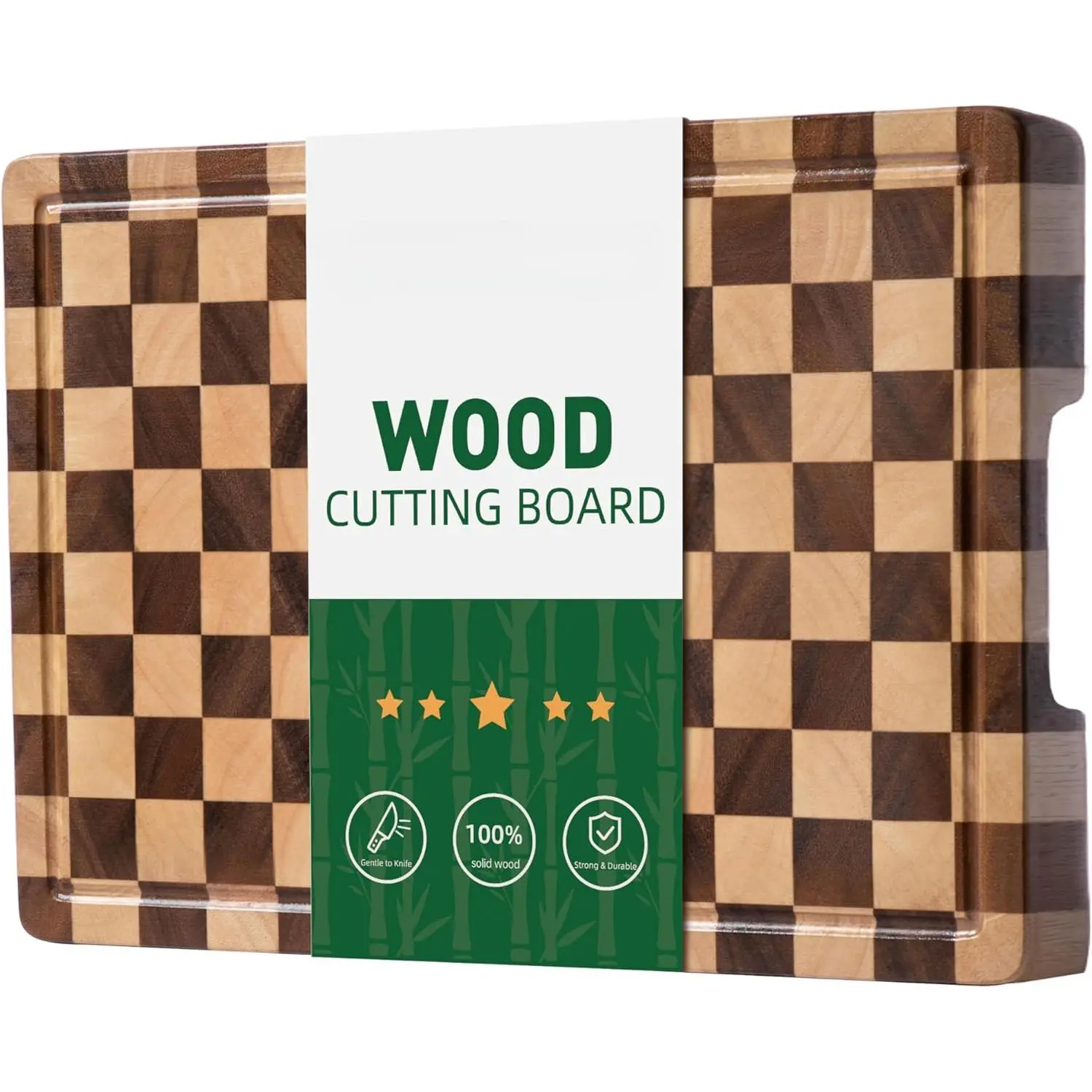 Cutting Boards for Kitchen, Checkered Cutting Board Upgraded, Acacia Wood Chopping Board with Juice Grooves & Handles, Large Butcher Block Serving Tray with Gift Box, 17"X12"X0.8"