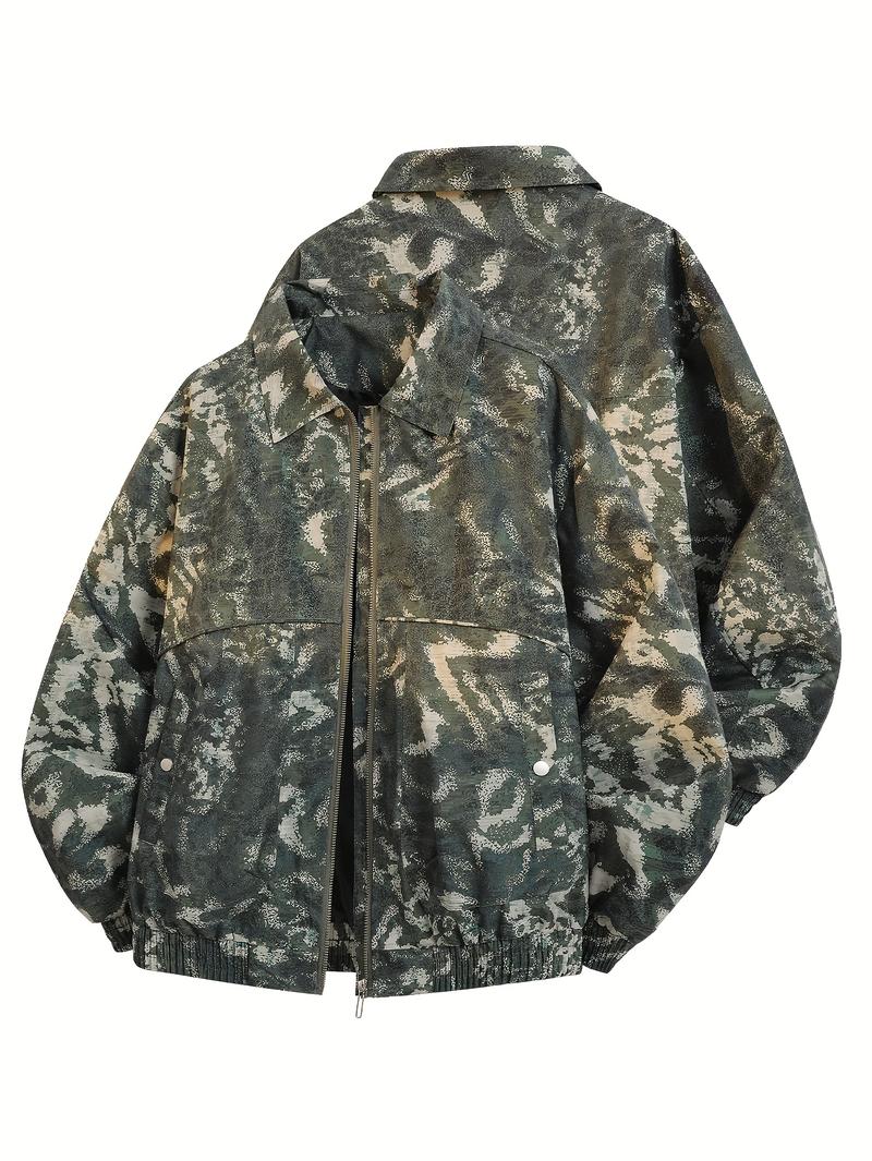 Men's and Women's Camouflage Jackets - Softshell Full Zip Outdoor Jacket with Collar, Green/Brown/Beige Camouflage Pattern, Machine Washable Winter and Fall Jacket for Hunting, Casual Style (Regular Fit)